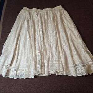 Simplee Plus Lace Lined Skirt Ivory Women's 3X